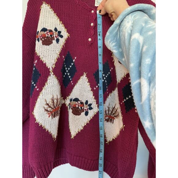 Vintage Shenanigans Fuchsia Pink Floral Embroidered Sweater L - Picture 2 of 10